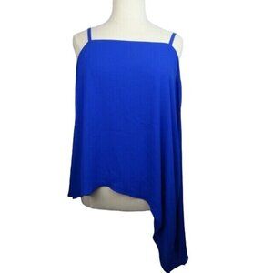 Fashion To Figure Women's Top Plus Size 1X 1 Blue Sleeveless Asymmetrical Blouse